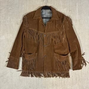 Vintage 70s Joo-Kay Suede Fringe Leather Western Rancher Jacket Men 42 Retro NFR